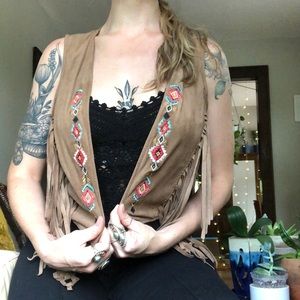 Faux-Suede Southwestern Fringe Vest